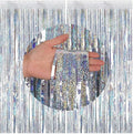 FECEDY 2 Packs 3.2ft x 6.6ft Silver Multicolor Tinsel Foil Fringe Curtains Photo Booth Props for Engagement Bridal Shower Bachelorette Baby Shower Bachelorette Holiday Celebration Party Decorations