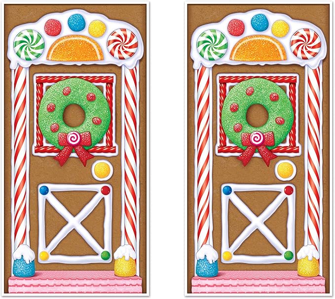 Beistle Gingerbread House Door Covers 2 Piece Christmas Party Supplies, Winter Décor, 30" x 5', Multicolored