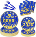100 Pcs Graduation Plates and Napkins Party Supplies Set,Serves 25 Guests Blue Gold 2026 Graduation Plates and Napkins,Disposable Paper Tableware Set for Graduation Party Decorations