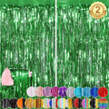 Green Fringe Curtain Party Streamers 2Pack 3.3 x 8.3 Ft Foil Fringe Backdrop Curtains for Birthday Wedding Bridal Baby Shower Holiday Tinsel Streamers Green Party Christmas Decorations Door Streamers
