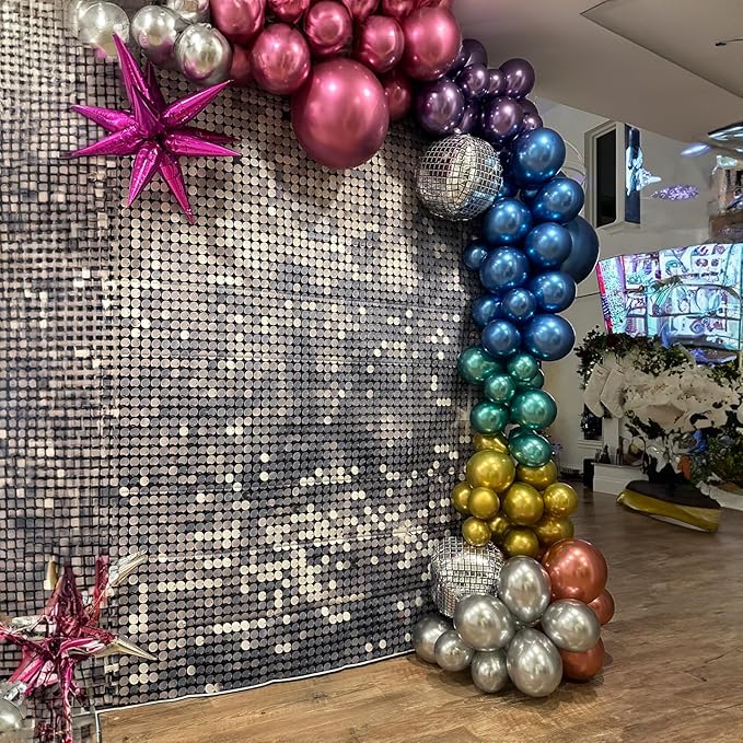 Metallic Balloon Arch Garland Kit, Disco Party Decorations with Chrome Rainbow Colorful Purple Teal Red Hot Pink Blue Balloons Disco Ball Balloons for 80s 90s Theme Birthday Anniversary Party Supplies