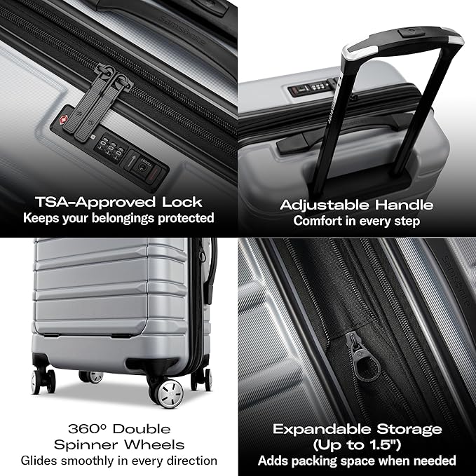 Samsonite Omni 2 PRO Hardside Expandable Luggage with Spinners, Arctic Silver, Carry-on