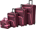 Rockland Fashion Softside Upright Luggage Set, Black/Pink Dot, 4-Piece (14/19/24/28)