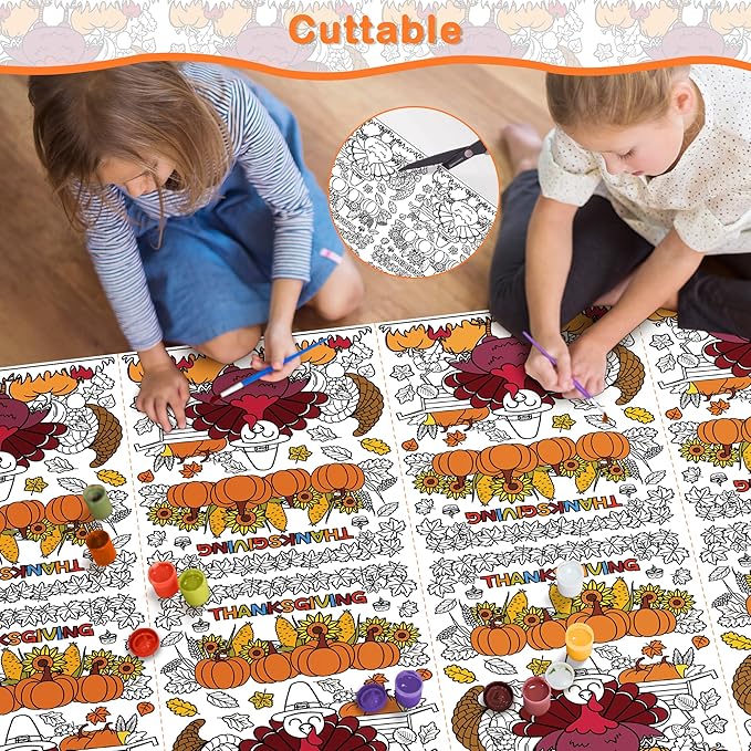 OHOME Thanksgiving Coloring Tablecloth - Thanksgiving Decorations Table Decor - Friendsgiving Banner for Door Wall | Crafts Games for Kids,54" x 88"