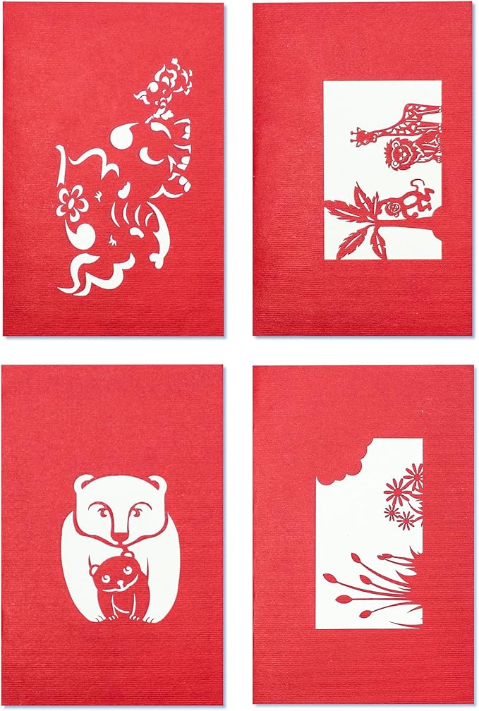 Pop Up Cards - Set of 4 3D Pop-Up Birthday, Greeting or Special Occasion Card Sets - Jungle Animals (4 Pack- Assorted)