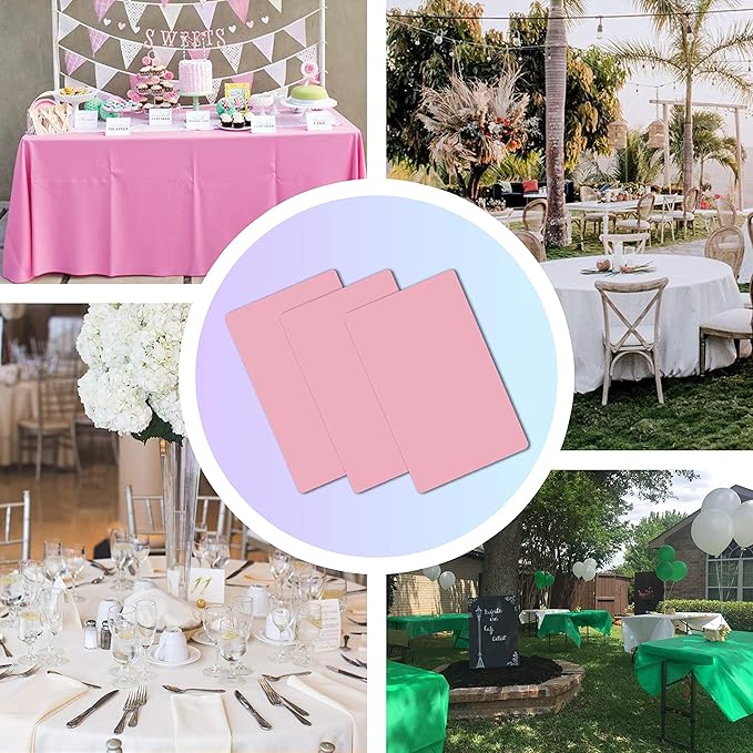 Childom 3 Pack Plastic Tablecloths for Rectangle Tables 54" x 108" Pink Disposable Table Cloths for 6 to 8 Foot Valentines Day Table Cloth Indoor Outdoor Parties Birthday Wedding Christmas Anniversary