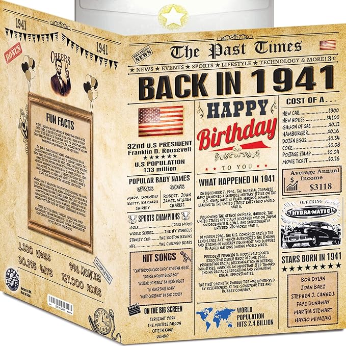 85th Birthday Card for Women Men- Back In 1941 Card - 85th HAPPY BIRTHDAY cards for Him Her - Vintage 85th birthday gifts JUMBO size 85th birthday decorations for husband wife - gift for 85 year old