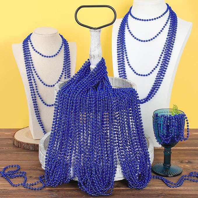 15PCS Blue Bead Necklace, 4th of July Beads Necklaces Accessories, 33" Festival Party Parade Throw Beads Necklace Costume, Blue Beaded for Wedding Birthday Gender Reveal Party Supplies Decorations