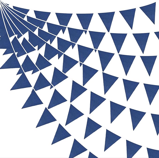 46Ft Blue Party Decorations Deep Blue Nautical Burlap Banner Triangle Pennant Flag Linen Garland Streamers for Vintage Nautical Birthday Wedding Rustic Summer Baby Shower Graduation Party Decorations