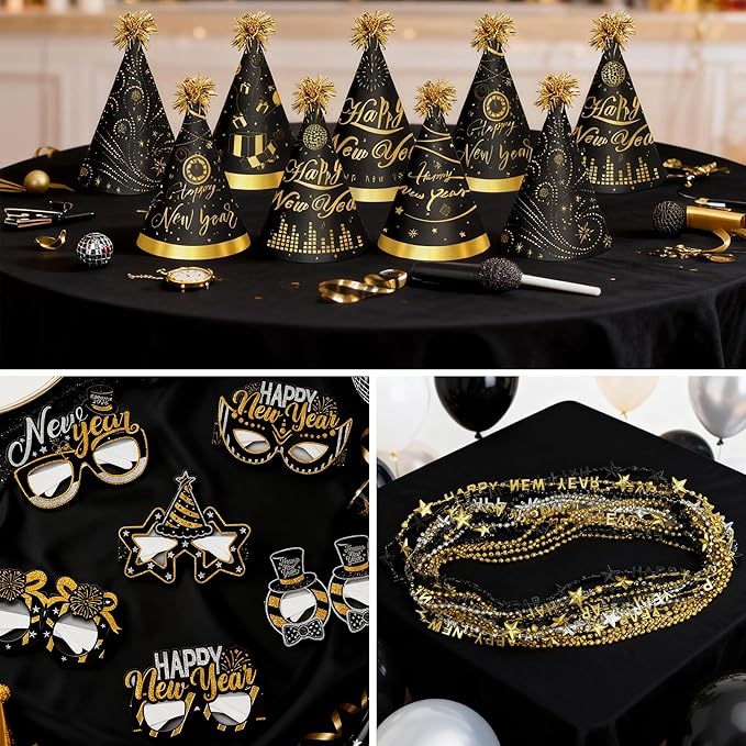 51 PCS New Year’s Eve Party Supplies 2026 Including Happy New Year Hats, Necklaces, Eyeglasses and Fringe Blowers for New Year's Eve Party Favors (Glasses)