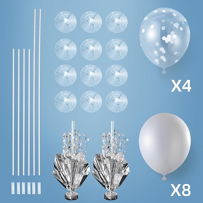 2 Set Silver Balloon Centerpieces for Tables Silver Balloons Stand Kit for Birthday Party Baby Shower Wedding Bridal Shower Retirement Engagement Graduation Prom Table Decorations