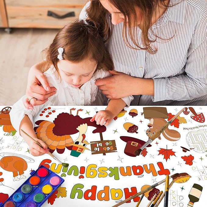 Childom 1 Pack Thanksgiving Coloring Tablecloth for Kids,Thanksgiving Crafts for Kids,30 x 72 Inch Disposable Paper Table Cover,Giant Coloring Poster for Children Gifts Games Activities Holiday Party