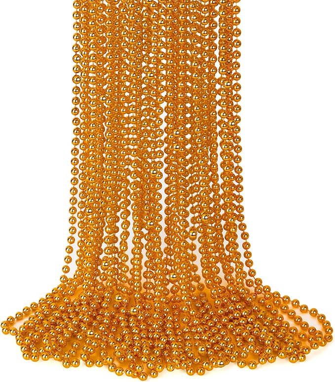 15PCS Bead Necklace, Orange Bead Necklaces Party Favors, 33" Mardi Gras Necklaces Party Parade Supplies, Festival Parade Throw for Mardi Gras Halloween Wedding Celebrations Decorations