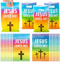 Jesus Loves Me Party Favor Bag - 50Pcs Rainbow Religious Christian Goodie Candy Treat Gift Bags Christian Cross Party Supplies for Valentine's Day Sunday School VBS Church Bible Verse Easter Birthday
