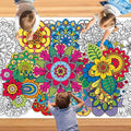 Giant Mandala Coloring Posters 23.6*55.1 Inch Large Spring Mandala Flower Coloring Page Giant Mandala Coloring Tablecloth DIY Art Crafts Mat for Kids Birthday Themed Activity Wall Home Classroom Suppiles