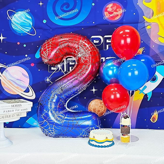 40 Inch Red and Blue Spider Theme Large Number 8 Balloon Giant Foil Birthday Balloons for Spider Theme Party Boy or Girl 8 th Birthday Wedding Anniversary Baby Shower Party Decorations