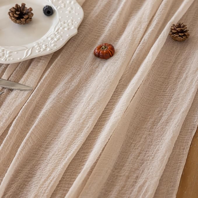 Keketoarrange Beige Spring Easter Cheesecloth Table Runner Gauze Rustic 120 Inch 10 FT for Wedding Baby Shower Bridal Shower Birthday Engagement Garden Party Long Sheer Boho Home Decorations