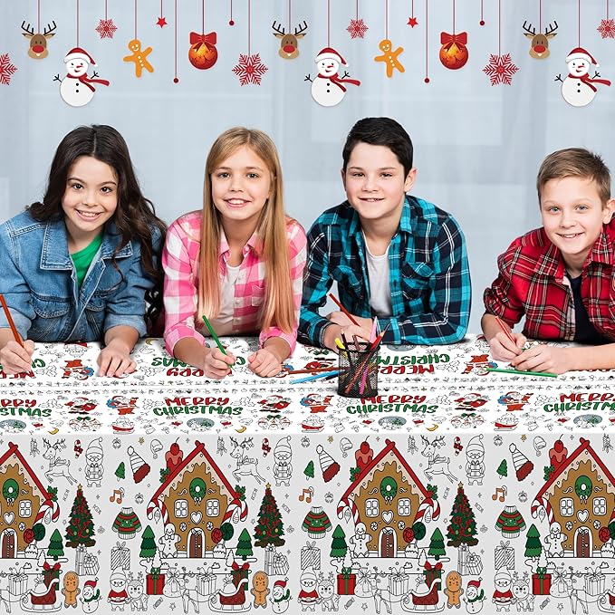 OHOME Christmas Coloring Tablecloth - Christmas Decor & Table Decor | Kids Crafts & Party Favors, 54" x 88"