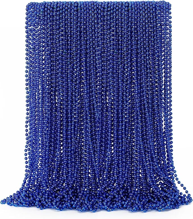 12PCS Christmas Bead Necklace, Blue Bead Necklace Stuff Accessories, 33" Mardi Gras Beads Costume, Festival Events Parade Throw Accessory Sets for Xmas Mardi Gras Gender Reveal Party Supplies
