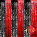4 Pack 3.2Ft x 9.8Ft Black Red Foil Fringe Curtain Backdrop, Metallic Tinsel Foil Fringe Streamers Curtains for Photo Booth, Wedding, Casino Viva Las Vegas Game Night Birthday Party Decoration
