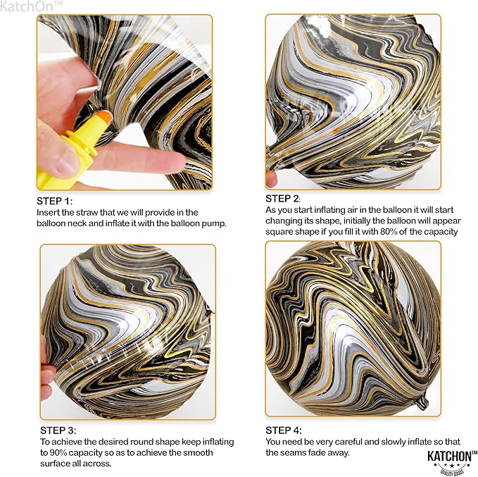 KatchOn, Black and Gold Marble Balloons - Big 22 Inch, Pack of 12 | 4D Marble Black and Gold Balloons for Birthday Party Decorations | Agate Balloons for Retirement, Dance Party Decorations