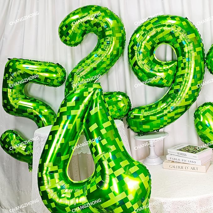 40 inch giant Green pixel miner game number 8 balloon Large mining theme foil balloon 0-9 Suitable for pixel game parties children's birthdays party anniversary celebrations baby shower decoration