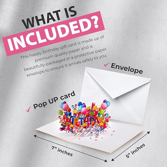 Happy Birthday Pop up Card | 3D Popup Balloons Birthday Greeting Card for Kids, Adults, Family & Friends, 5x7 Inches, Multicolor – Unique Gift for Special Birthday Occasions with Envelope