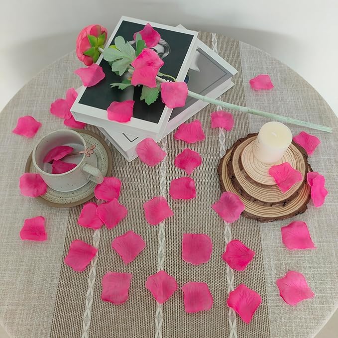 Pre-Separated 1500 Pcs Artificial Pink Rose Petals for Romantic Night,Faux Hot Pink Flower Petals for Flower Girl,Weddings,Valentine Day,Party,Romantic Decoration(Ready-to-use)