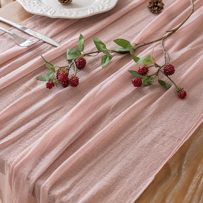 Keketoarrange 6pcs Dusty Pink Gauze Rustic Cheesecloth Table Runner 120 Inch 10 FT for Wedding Baby Shower Bridal Shower Birthday Engagement Garden Outdoor Party Long Sheer Boho Decorations