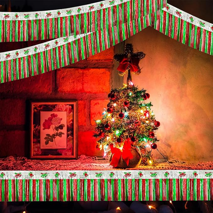 4 Pack 39Ft Christmas Parade Floats for Trailer Car, Bells & Snowflakes Foil Fringe Garland Tinsel Streamers Hanging Banner Table Skirts for Christmas Homecoming Birthday Party (Bell)