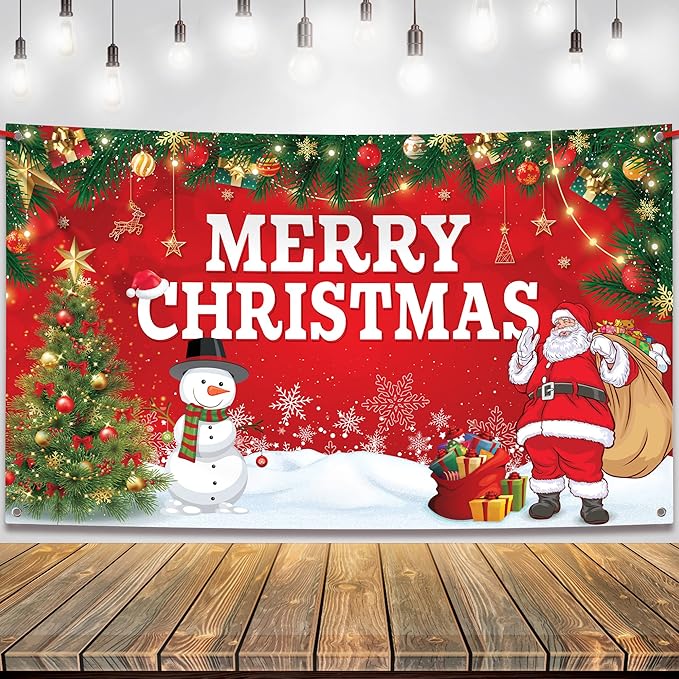 KatchOn, Merry Christmas Banner for Christmas Decorations - XtraLarge, 72x44 Inch | Xmas Backdrop for Holiday Party Decorations