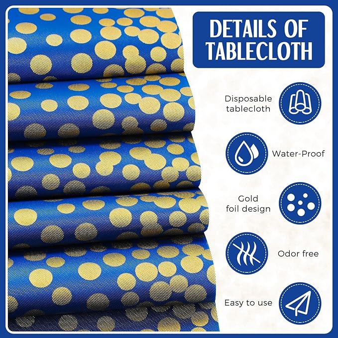 Breling 24 Packs Navy Blue and Gold Disposable Plastic Tablecloths and Satin Table Runner Set, 54 x 108 Inch Tablecloth, 12 x 108 Inch Table Runners for Wedding Graduation Birthday Baby Shower