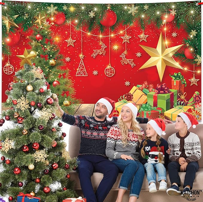 KatchOn, XtraLarge Christmas Banner - 72x44 Inch, Red, Cloth Fabric, Includes Red Ribbon Roll - 20 Feet, Perfect for Christmas Decorations & Photography