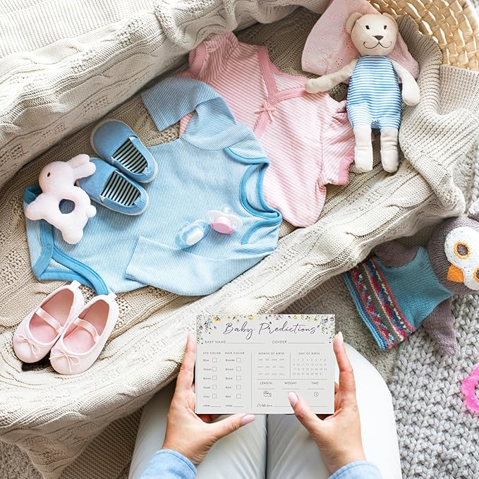 Baby Predictions and Advice Cards, 5" x 7" Minimalism Baby Shower Predictions Cards, Daily Party Games & Activities Favors for Newparents - G03