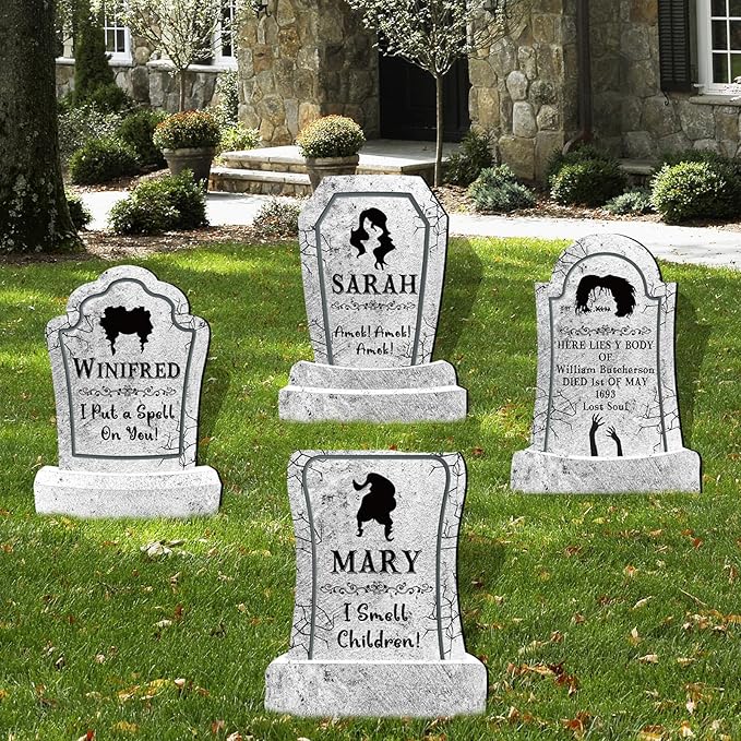 17 Inch Halloween Yard Sign Realistic 3 Witches Tombstones Decorations Outdoor with Stakes, Realistic Witch Themed Halloween Gravestones for Waterproof Scary Decor for Home Office Party Lawn & Yard