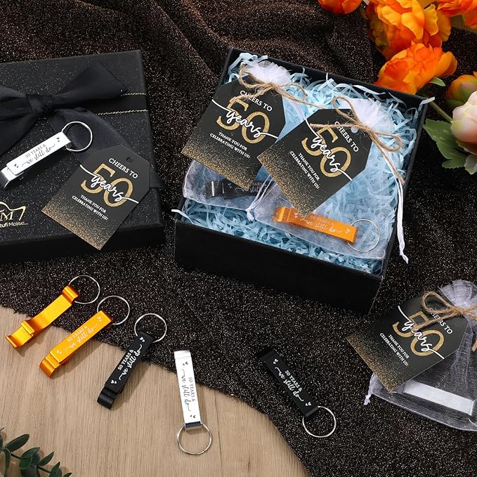 50 Sets 50th Birthday Party Favors for Guest We Still Do 50 Years Bottle Opener Keychain Thank You Cards and Bags 50th Wedding Anniversary Souvenirs Return Gift