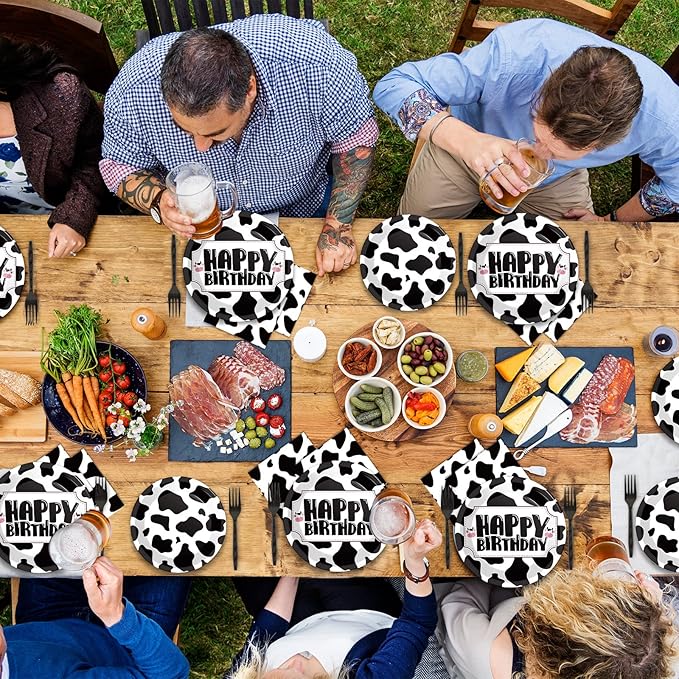 Wiooffen 96 Pcs Cow Print Birthday Party Supplies Farm Animal Cow Print Plates and Napkins Cow Party Tableware Set Cow Themed Party Decoration For 24 Guests