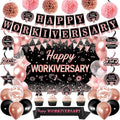 DARUNAXY Happy Workiversary Party Decorations for Women, Rose Gold Happy Work Anniversary Banner Cake Topper Hanging Swirl Confetti Balloons Decor Set for Pink Employee Office Party Supplies for Girls