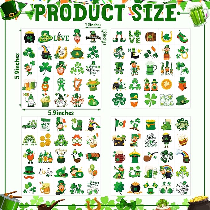 100 PCS St Patricks Day Tattoos, Irish Themed St Patricks Day Accessories with Green Clover, St Patricks Day Temporary Tattoos for St Patricks Day Party Favors Decorations Parade
