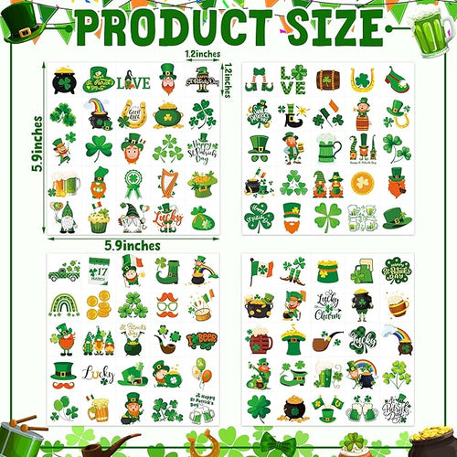 100 PCS St Patricks Day Tattoos, Irish Themed St Patricks Day Accessories with Green Clover, St Patricks Day Temporary Tattoos for St Patricks Day Party Favors Decorations Parade