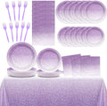 ZOiiWA 98 Pcs Gradient Pastel Purple Tableware - Plates, Napkins, Tablecloth & Party Decorations - Light Purple Sprinkle Wedding & Birthday Table Cover & Party Favors