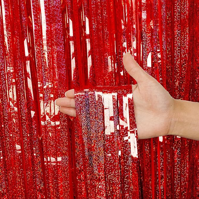 3 Pack Fringe Curtains Party Decorations,Tinsel Backdrop Curtains for Parties,Photo Booth Wedding Graduations Birthday Christmas Event Party Supplies (Red)