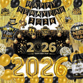 New Years Eve Party Supplies 2026, New Years Decorations Backdrop Banner 2026 Balloons Fringe Curtains Foil Balloons Swirls for NYE Party Backdrop Decor
