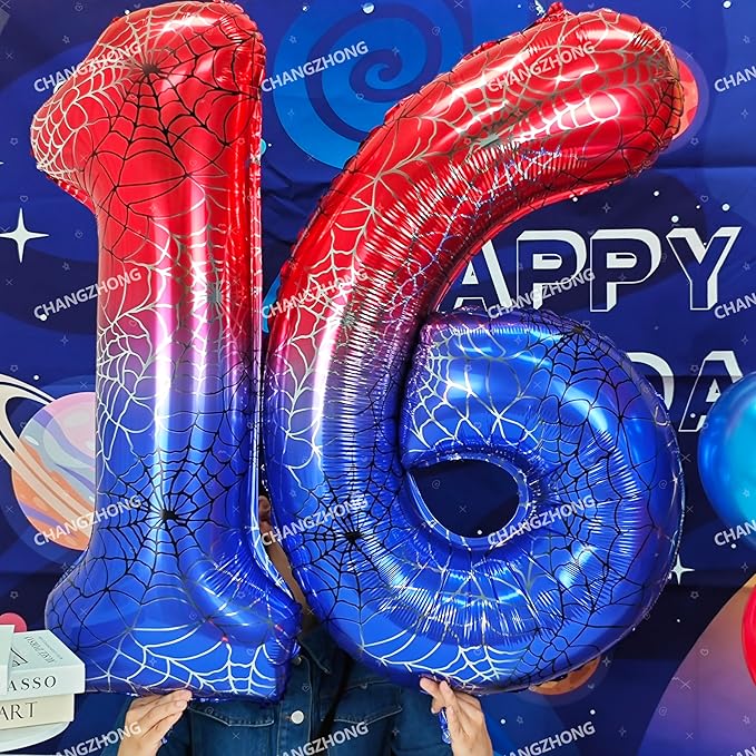 40 Inch Red and Blue Spider Theme Large Number 9 Balloon Giant Foil Birthday Balloons for Spider Theme Party Boy or Girl 9 th Birthday Wedding Anniversary Baby Shower Party Decorations