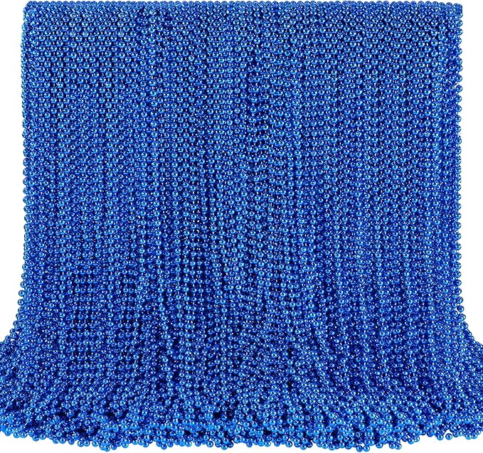 SHAOQINLIN 144 PCS Blue Mardi Gras Beads, Christmas Bead Necklace, 4th of July Patriotic Bead Necklace, 33'' Blue Party Beads for Patriotic Day, Mardi Gras, Christmas, Carnival Party Favors