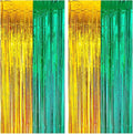 MYUPDALIN 2 Pack Green and Gold Graduation Decorations 2025 -Tinsel Foil Fringe Curtains Backdrop - High School College University Graduation Party Photo Booth Props Backdrop