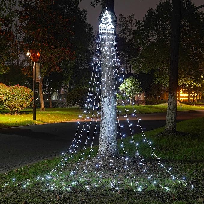 Outdoor Christmas Tree String Lights Christmas Tree Lights with 8 Modes,9 Strands,11.5ft, 350 LED,Waterproof for Yard Patio Xmas Wedding,Party,New Year (Cool White)