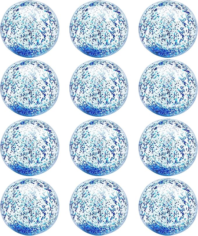 12 Pack Inflatable Glitter Beach Balls Bulk - 16" Beach Ball Swimming Pool Toys for Games Adults Kids, Summer Pool Beach Party Decoration,Luau Decorations Essential Blow Up Beach Ball (Blue,Glitter)