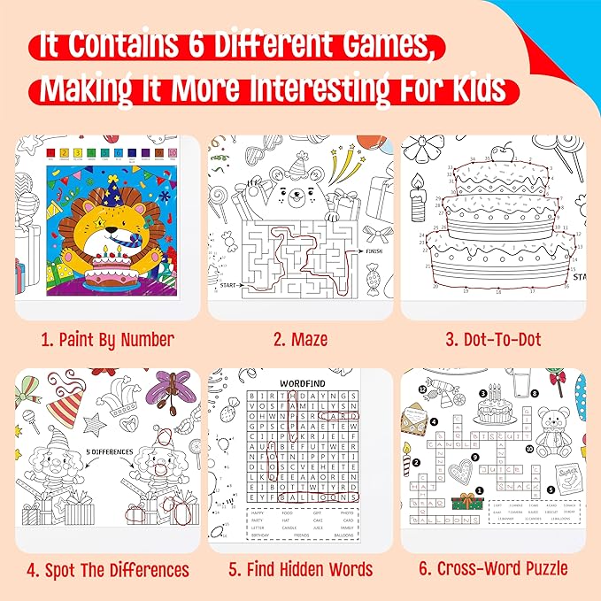 Birthday Coloring Poster, Large Coloring Activity Paper 75” x 31” Jumbo Size Versatile Paper DIY Painting Drawing Banner/Tablecloth for School, Birthday Parties, Wall Decor