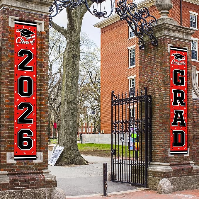 2026 Graduation Decorations,Congrats Grad Banner Backdrop for Class of 2026 Decorations- Red Graduation Party Decorations